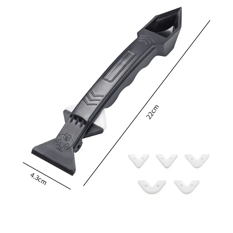 SI MI DA DANG 5 in 1 Silicone Scraper Sealant Smooth Remover Tool Set Caulking Finisher Smooth Grout Kit Floor Mould Removal Hand Tools Set with Stainless Steel Flat Scraper & 5 Sizes of Radius Pads 19cm x 2.8cm