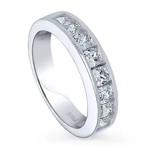 BERRICLE Sterling Silver Rings Stackable Half Eternity Band Ring for Women, Channel Set Cushion Cut Cubic Zirconia CZ