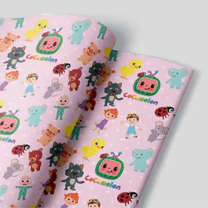 Kids TV Show Wrapping Paper - Set of 3 Pink Cocomelon Sheets for Boy Girl 1st First Birthday Party Decorations and Children Gift Wrap Coco Melon