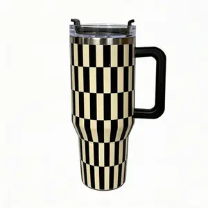 Retro Checkerboard 40oz Insulated Tumbler, Aesthetic Office Survival Coffee Mug with Straw and Handle, Leak-Proof 304 Stainless St, Keeps Cold/Hot for Hours, Aesthetic Drinkware for Office & Road Trips, Mother's Day Gift for Wife & Mom, Ice Retention 24H+