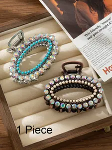 1pc Bohemian Style Women's Vintage Fashion Rhinestone Beaded Decoration Hair Clip, Reflecting Different Colors At Different Angles, Suitable For Long Hair Friendly Girls To Wear In All Seasons Hair Accessory