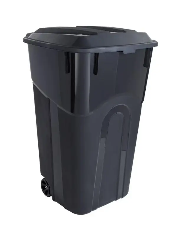 Hyper Tough 32 Gal Heavy-Duty Plastic Wheeled Garbage Can with Attached Lid, Black (Home Supplies, Home Care Bins)