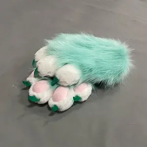 Faux Fur Plush Furry Cat Claw Gloves Fursuit Animal Fox Paws Mittens Halloween Cosplay Costume Accessories for Adult