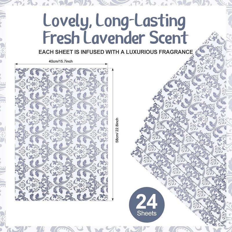 Lavender Scented Drawer Liners 24 Sheets for Dresser 15.7 x 22.8 Inch Non Adhesive Floral Print Fresh Style Kitchen Cabinet Shelf Closet Flower Aroma