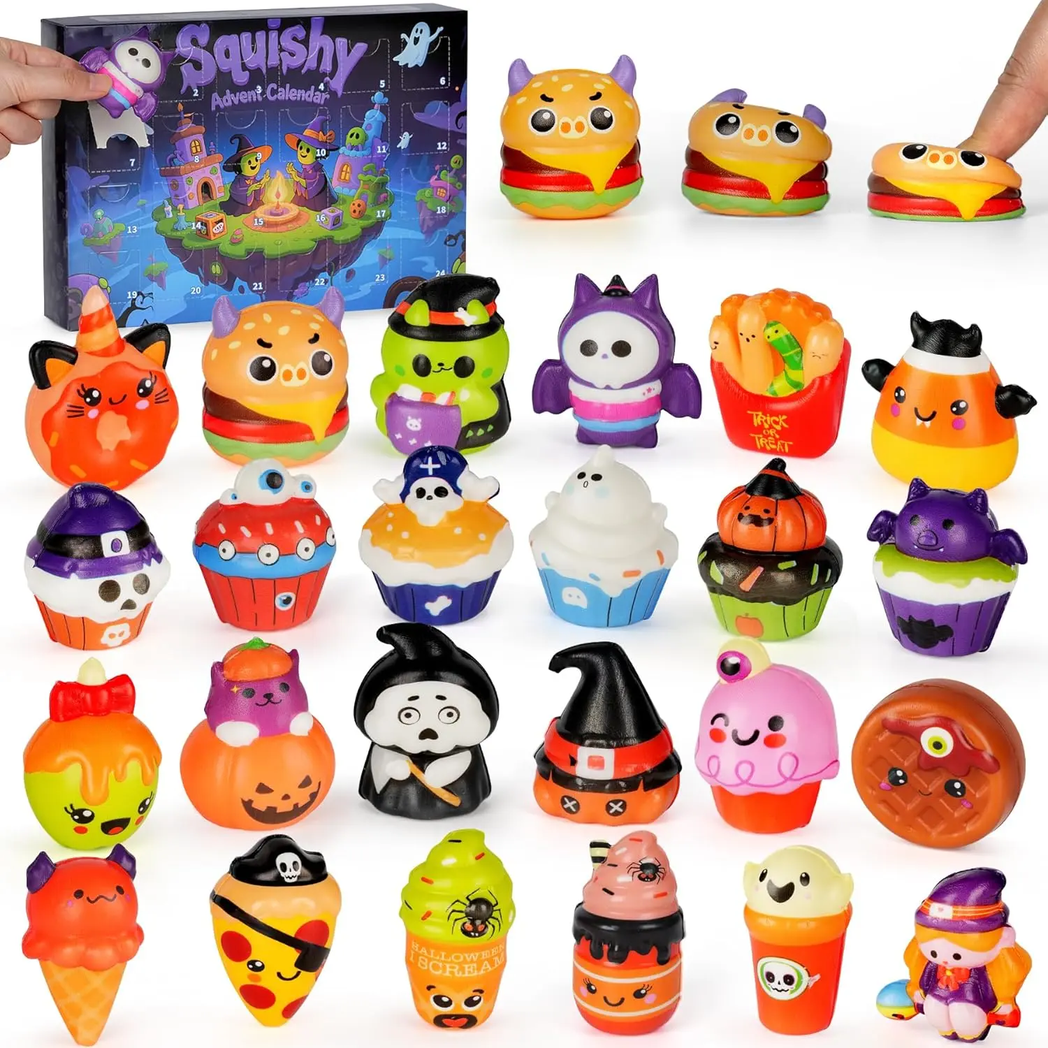 Halloween fall Gift Halloween Advent Calendar 2026 – 24 Days Countdown Calendar with 24 Slow Rising Squishy Toys, Stress Relief Squeeze Toys, Trick or Treat, Boo Basket Stuffers for Kids, Toddlers, Boys & Girls