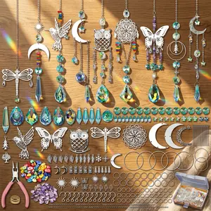 460 pcs Faux Crystal Suncatchers Supplies, Sun Catchers Making Kits Craft for Adults, Stained Glass Window Hanging Prism, Indoor Outdoor Garden Xmas Home Decor with Rainbow Maker Pendants Chains camping gear,summerwins summerwins