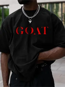 Men's Summer Crew Neck T-Shirt, Comfortable Fashion Retro Casual Loose Graphic Print Short Sleeve - GONT Men's Red GOAT Graphic Print T-Shirt - Bold Lettering Design, Machine Washable Regular Fit Tops, Suitable for Casual Wear, Tops Shirts