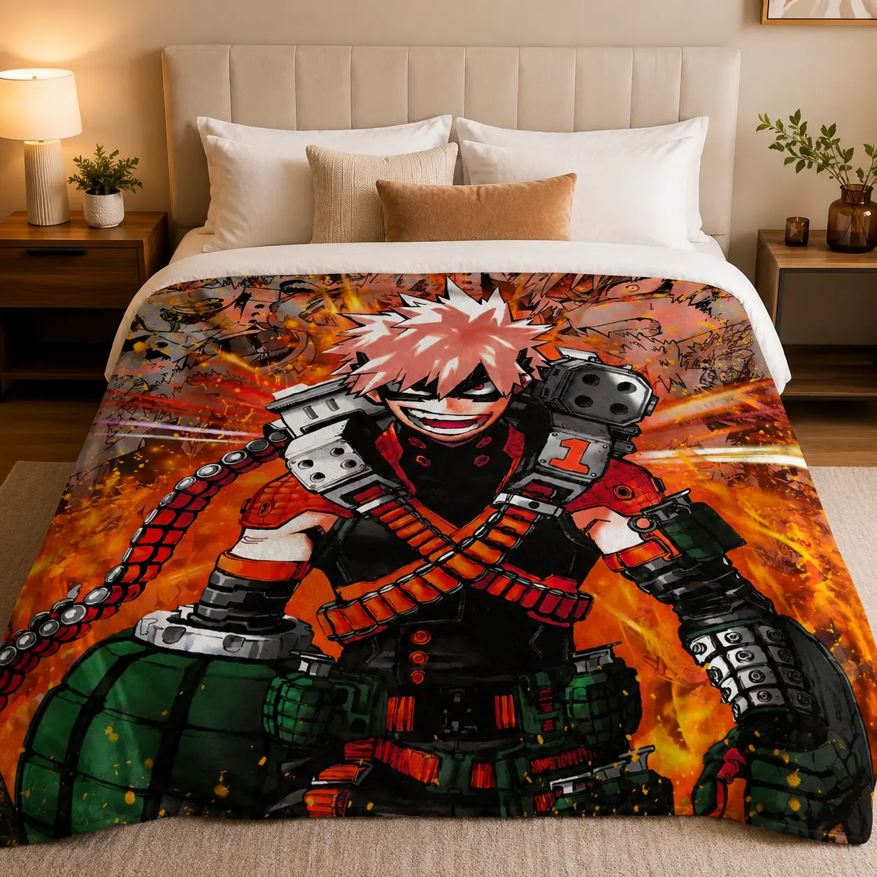 My Hero Academia Bakugou Katsuki Flannel Blanket Anime Ultra Soft Plush Throw Cozy Lightweight Blanket for Bedroom Sofa Couch Dorm Room Office Decor Girly Aesthetic Bedding Style Gift for Fans
