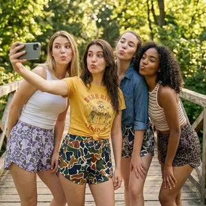 Women's Tropical Camo Print Shorts - Lightweight Polyester, Camouflage Design, Relaxed Fit, Machine Washable, Green Graphics, Unisex Style, Loose Fit, Knit Fabric, Sports Pattern, Quick Dry, Breathable, Casual Fashion