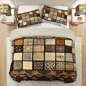 Vintage Geometric Print Bedding Set, Decorative Bedding, Soft Comfortable Fabric, Zipper Design, Perfect for Bedroom Hotel Valentine Gift, Bedspread Set