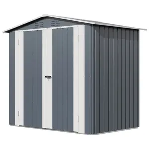 [HOT PRODUCT - FLASH SALE] Garvee Weather-Resistant Metal Outdoor Storage Outdoor Storage 6x4 FT – Lockable Double Doors, Vents, Secure Garden Tool Outdoor Storage – Ideal for Lawn Equipment, Patio, Backyard, Yard, Bike – Color: Gray