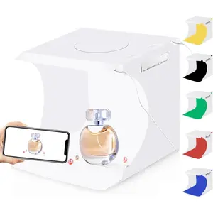 Photo Studio Box with LED Light,  20cm Mini Portable Photography Lighting Tent Kit, White Foldable  Softbox with 2x20 Lights + 6 Backdrops for Product Display