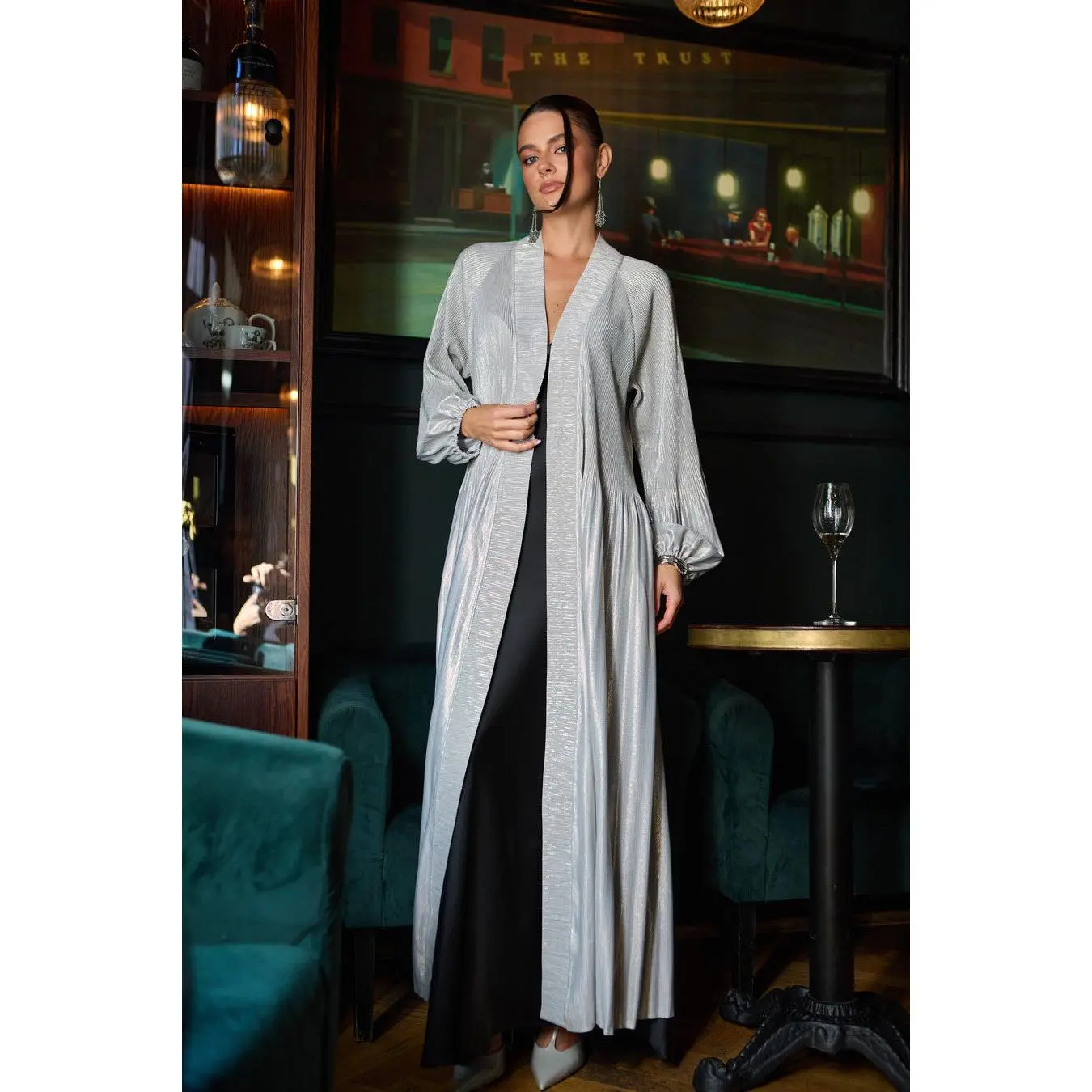 Metallic Pleated Duster
