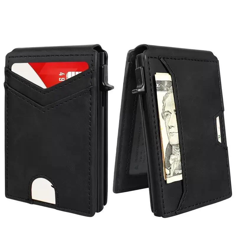 FS Carbon Fiber Slim RFID Blocking Pop Up Card Holder Wallet, Minimalist Thin Credit Card Case With Pull Tab Design Multi Slots Pocket Wallet For Men Daily Business Travel Everyday Cash & Cards Storage