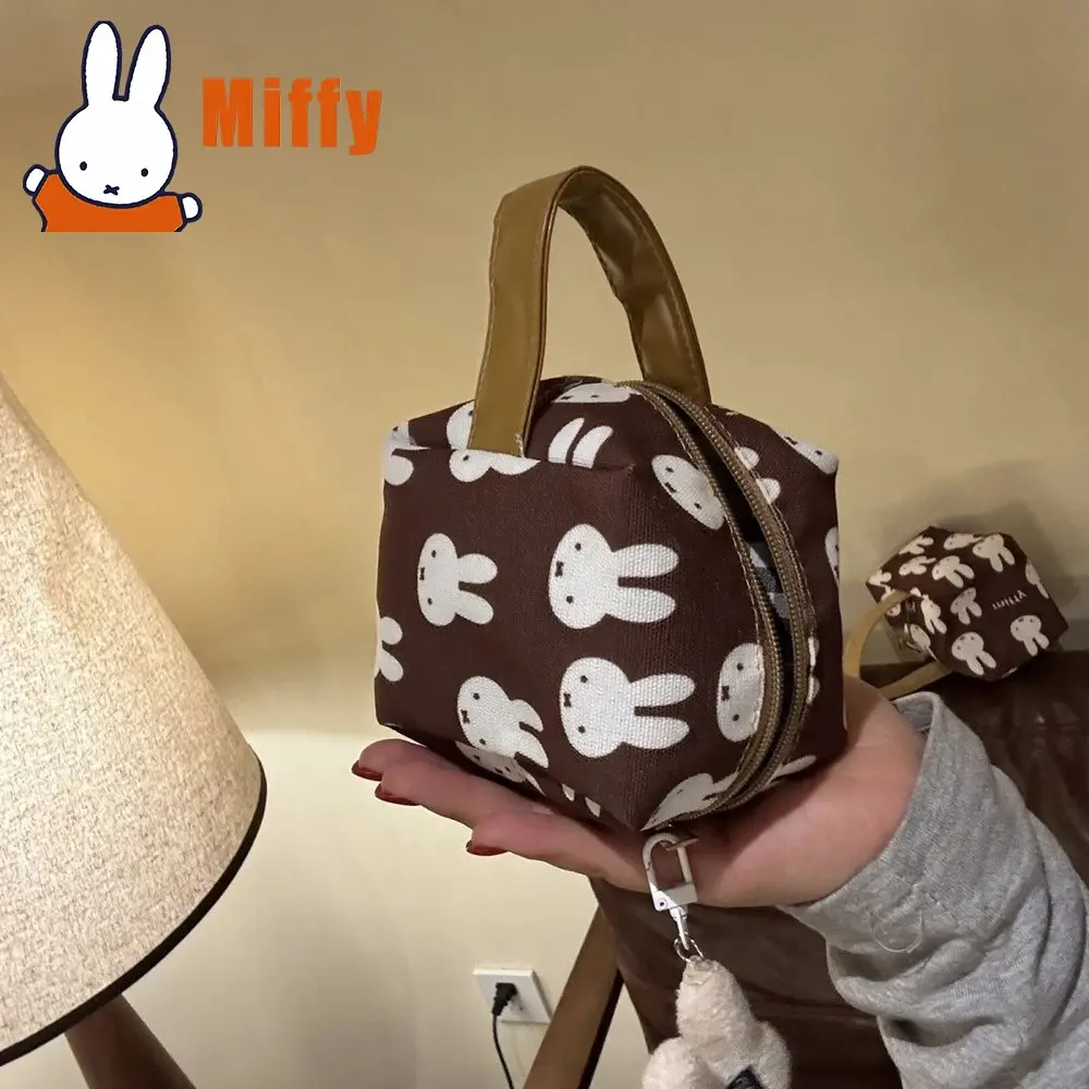 Kawaii Miffy Mini Handheld Bag Cute Brown Small Square Bag Cartoon Print Portable Mini Storage Pouch Office School Girl Gift