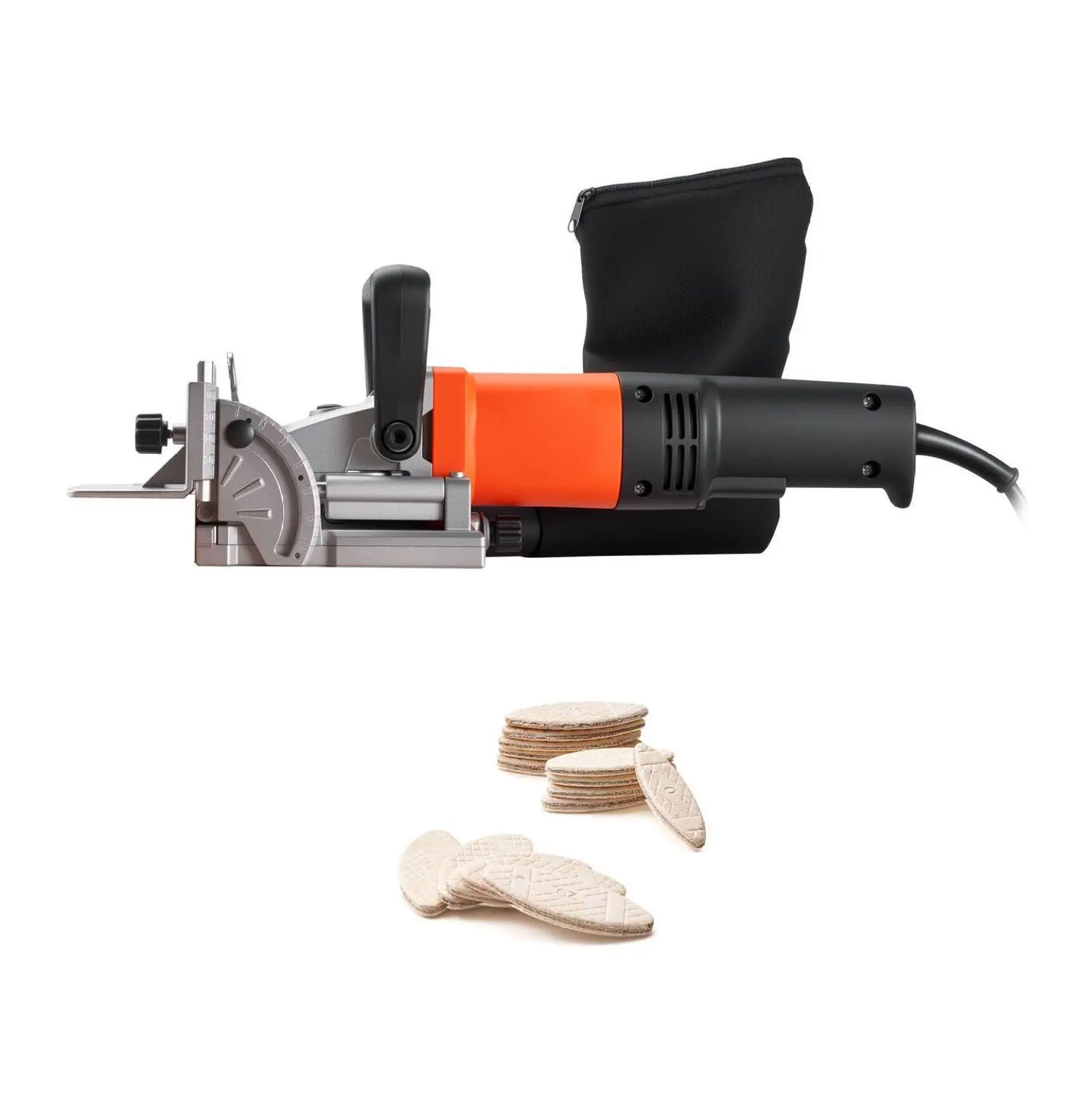 Biscuit Plate Joiner 760W 11600 RPM Carbide Blade 5.9A 6 Depth Adjustments 0.3-0.7in 45 Degree Notch 0-90 Degree Angle Dust Bag Woodworking Kit Default