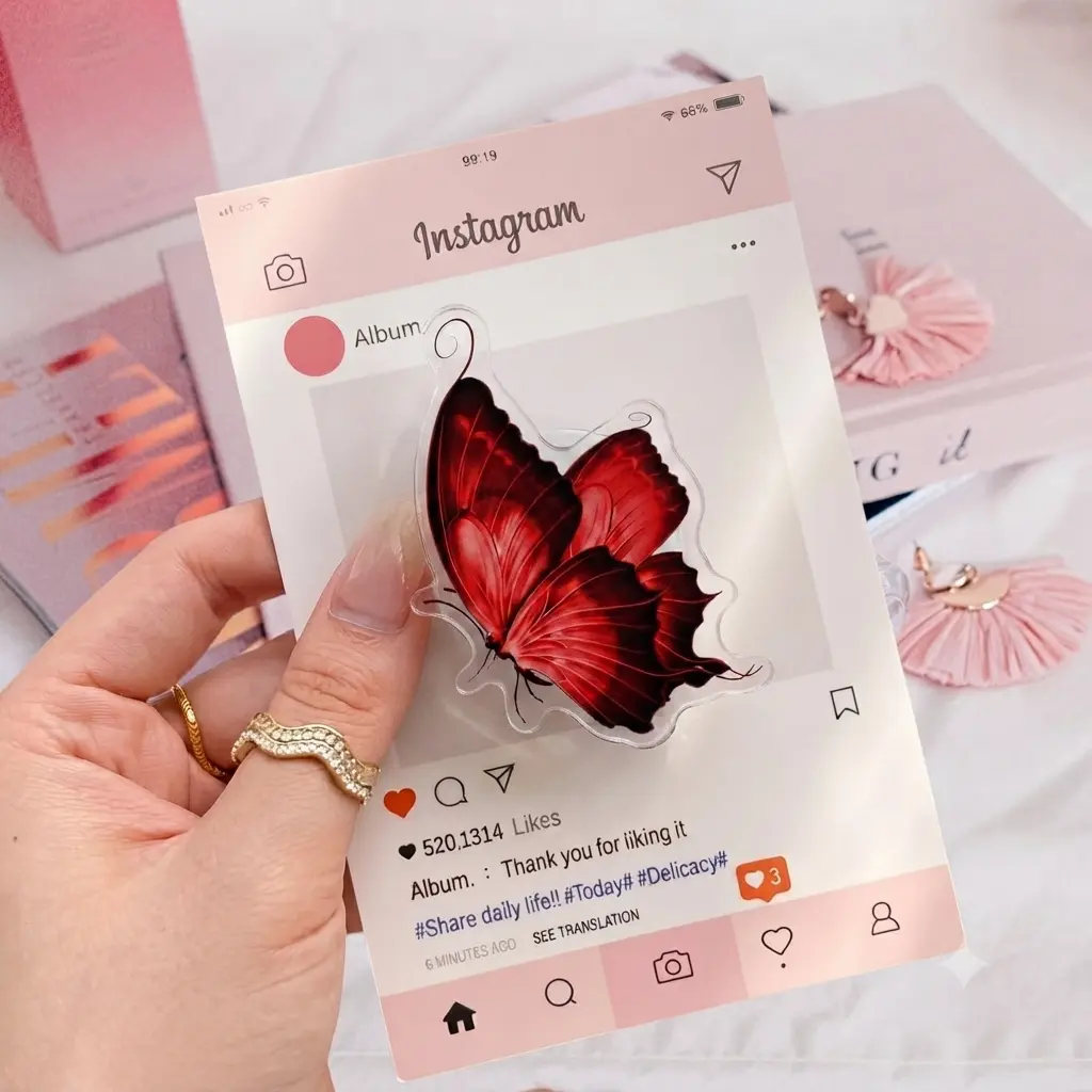 Red Butterfly Acrylic Phone Grip - Aesthetic Phone Stand for TikTok Trend