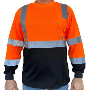 Orange High Visibility Long Sleeve Safety Shirt Reflective / Black Bottom # 901