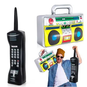 1 set of 2 piecesInflatable Boombox Radio Set, 2-Piece Inflatable Phone Prop for 80s 90s Party Decor, Party Decoration Supplies, Hip Hop Themed Birthday & Festival Supplies