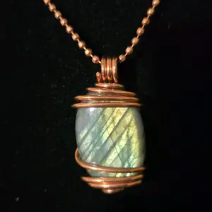 Copper-Wrapped Labradorite Pendant with Copper Chain