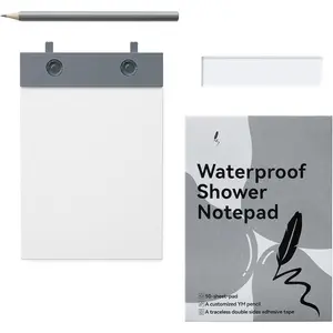 Shower Notepad -100 Pages of Stone Paper with Pencil & Holder - Sticks to Wall with No  - 4 Colors  -  for  or Office (Grey)