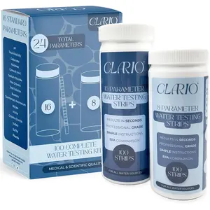 Clario - 24 in 1 Water Testing Kits for Drinking Water - Test for Tap, Aquarium, Well, Pool, and Hot Tub - Detects Lead, Chlorine, pH, Hardness & more