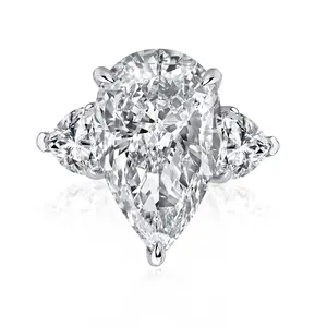 Maxine 14K White Gold Plated 8.0ct Pear Cut Three Stone Engagement Ring, Bridal Ring, Travel-Friendly Jewelry, Women's Ring Jewelry,Wedding Ring for Daily,Proposal,Birthday,Anniversary