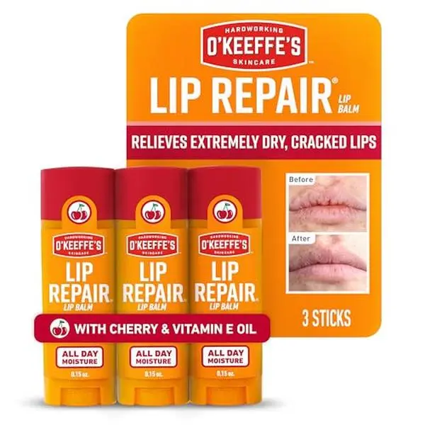 O'Keeffe's Lip Repair Balm Stick with Cherry & Vitamin E Oil, 3-Pack