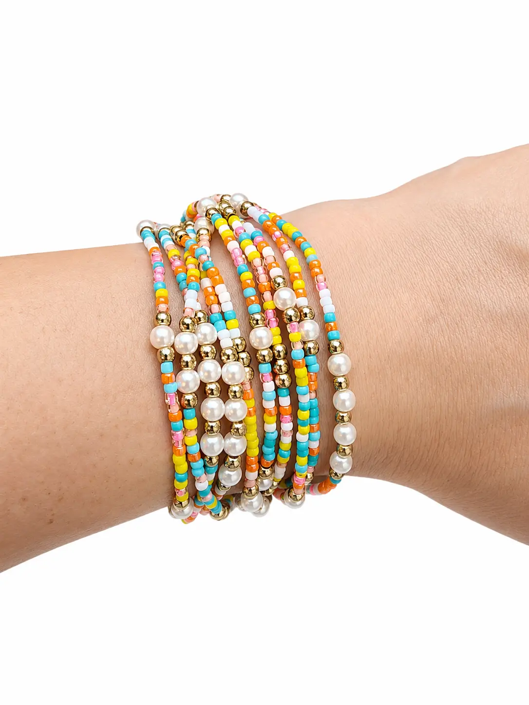 Bohemian seed bead bracelet for women, stackable rice bead bracelet.