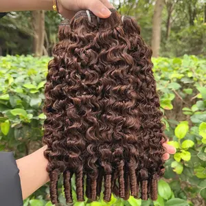 AUROO #4 Chocolate Brown Burmese Curly Bundles Human Hair, 15A Medium Brown 3 Bundles 3c4a Water Wave with Spiral Curly End 100% Unprocessed Virgin Hair for Women Soft Thick Double Weft 14 1618 Inch
