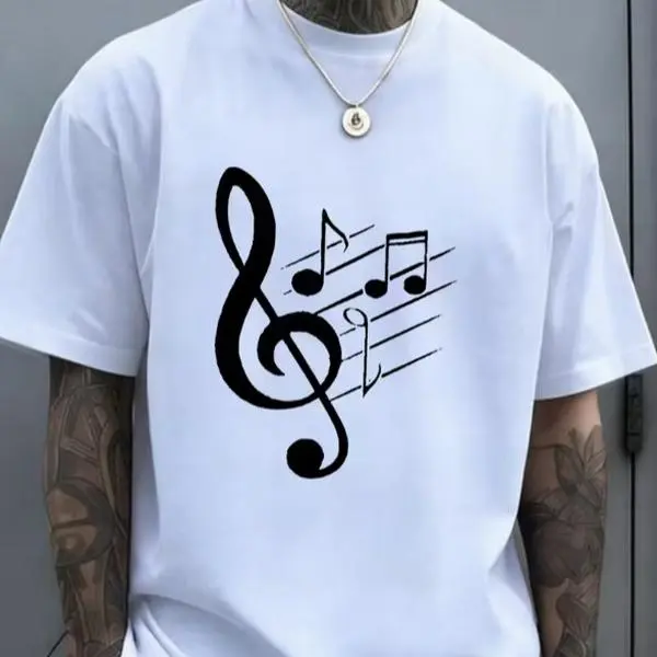 [Music Note T-Shirt] Designed for Teenagers  T-Shirt with a Music Note Design Featuring a Casual Crew Neck And Double Needle Stitching This Preshrunk Ring Shirt Is Perfect for Musicians And Music Enthusiasts Suitable for All Seasons , For Teenager