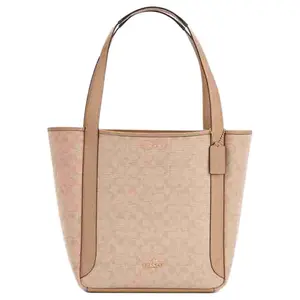 Coach Hadley 31 Classic Logo Print Tote Bag in Khaki with Fabric and Leather Trim for Women