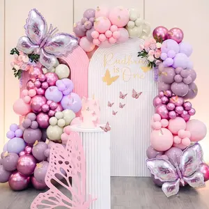 Butterfly Balloon Arch Kit - 142pcs Pastel Pink & Purple Balloons with Butterfly Stickers & Large Foil Balloons for Girl's Baby Shower, Wedding, Birthday Party Decorations