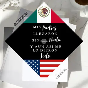 Mexican American Mexico USA Flag Graduation Cap Topper,Hispanic Spanish Quote Grad Cap (Print)