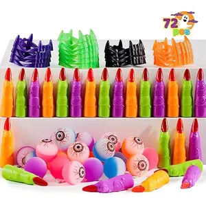 72 PCS Halloween Party Favors Game Toy Gifts-Scary Eyeballs, Witch Fingers and Teeth Set for Kids Child Trick or Treat Party Supplies, Gift Exchange, Halloween Carnival Game Prizes