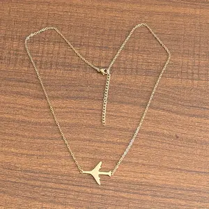 Elegant 18K Gold Plated Stainless Steel Airplane Pendant Necklace-Fade Resistant, Men's Fashion Hollowed-out Design