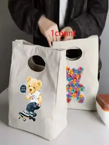 Cartoon Bear Pattern Lunch Bag, Portable Insulated Lunch Bag, Lunch Box Handbag for Work & School & Picnic