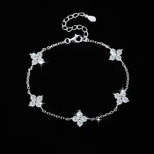 US-FASHION - 925 Sterling Silver Crystal Flower Bracelet for Women Girls New Personality Korean Chain Fashion Jewelry Accessories Party Gifts