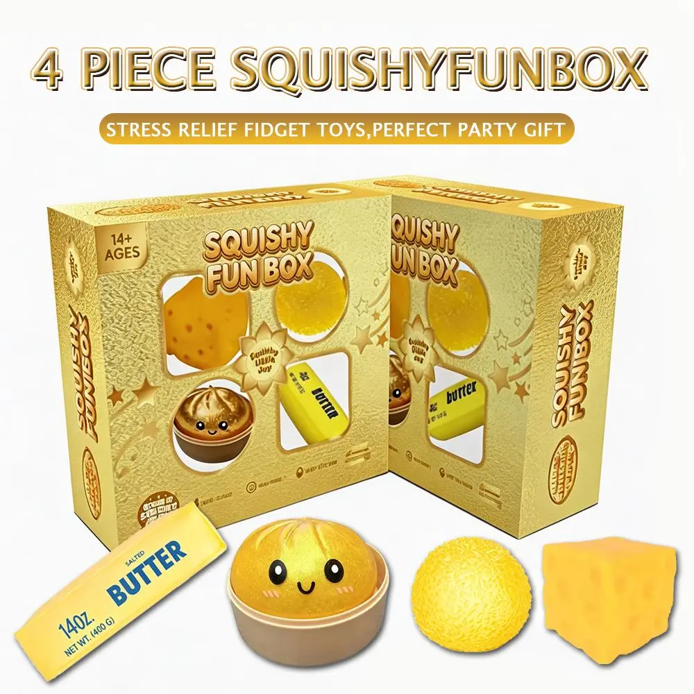 Golden Set 4-Pack Soft Squishy Toys, Mixed Slow & Fast Rebound Silicone Toys, Assorted Styles, Perfect Gifts for Kids' Day, Father's Day, Teacher's Day, Birthdays & Parties summerwins