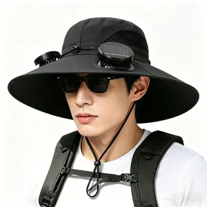 Solar Fan Hat,Hat with Fans Solar Power,Wide Brim Solar Fan Outdoor Fishing Hat,2 Solar Fans Black,UPF 50+ Wide Brim Sun Hat, Fishing Essentials for Hiking Beach Summer Safari