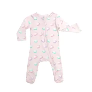 Organic Cotton Footed Onesie (Footie Pajamas) – Macaron Print | Soft Newborn & Infant Sleepwear with Two-Way Zipper – Norani Baby