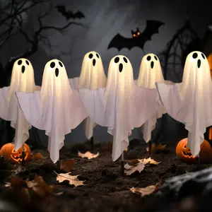 6-Pack Solar Halloween Ghost Lights Indoor and Outdoor Halloween Decorative for Yard, Garden, Pathway  Solar Powered Ghost Lights for Haunted House Party Decor