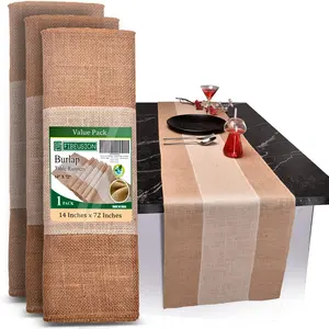 Burlap Table Runners 14”x 72” - No-Fray Finished Edge Natural Table Runner – Perfect for Christmas, Wedding, Thanksgiving