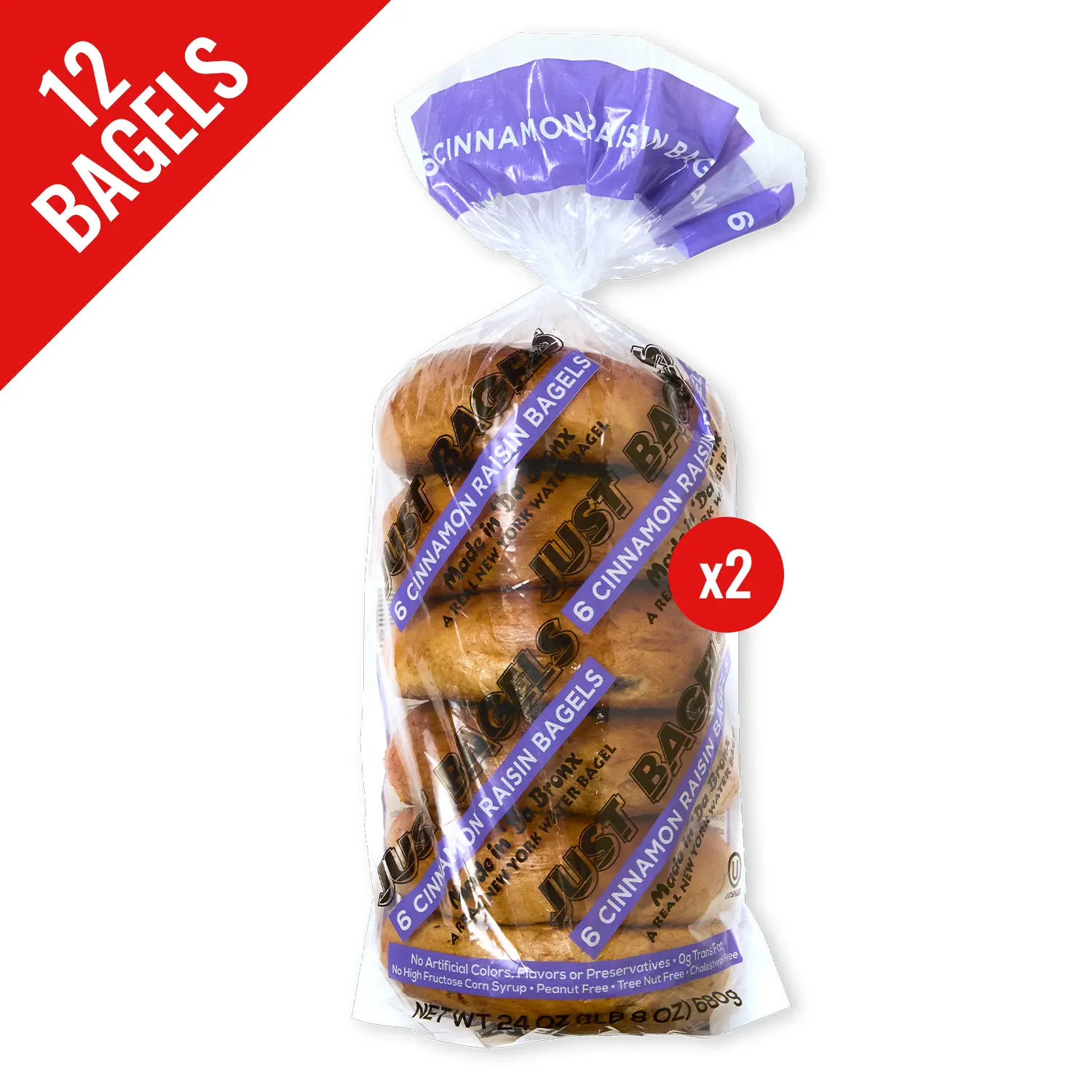 Just Bagels Cinnamon Raisin Bagels 2 Packs of 6 Non-GMO Authentic New York Style Chewy Crunchy Bagels Made in Da Bronx