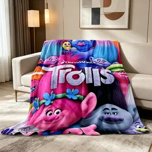 Trolls Band Together Cartoon Blanket Ultra Soft Fluffy Flannel Cozy Warm King Size Bedroom Couch Sofa Travel Throw Cover Decor Decorative Throw Perfect Birthday Gift Christmas Gift for Kids Adults Fans Boys Girls Poppy Branch Style