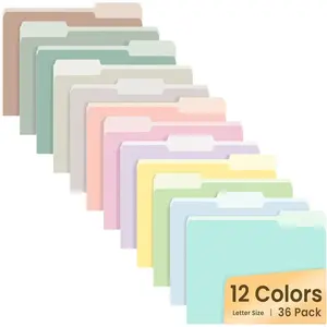File Folders, 36 Pack Manilla Folders 8.5 x 11, 12 Colors Folder Office Organization Home School Folders for Documents Files Paper