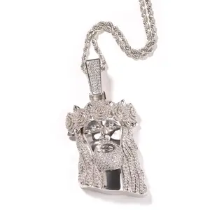 2292 Bling Bling Jesus Face Pendant Iced Out Statement Piece Perfect For Hip Hop Daily Wear & Concert Looks Versatile Stylish Accessory customizable with engraved letters, logos or patterns Rhinestone Decorated Cross Complimentary shipping