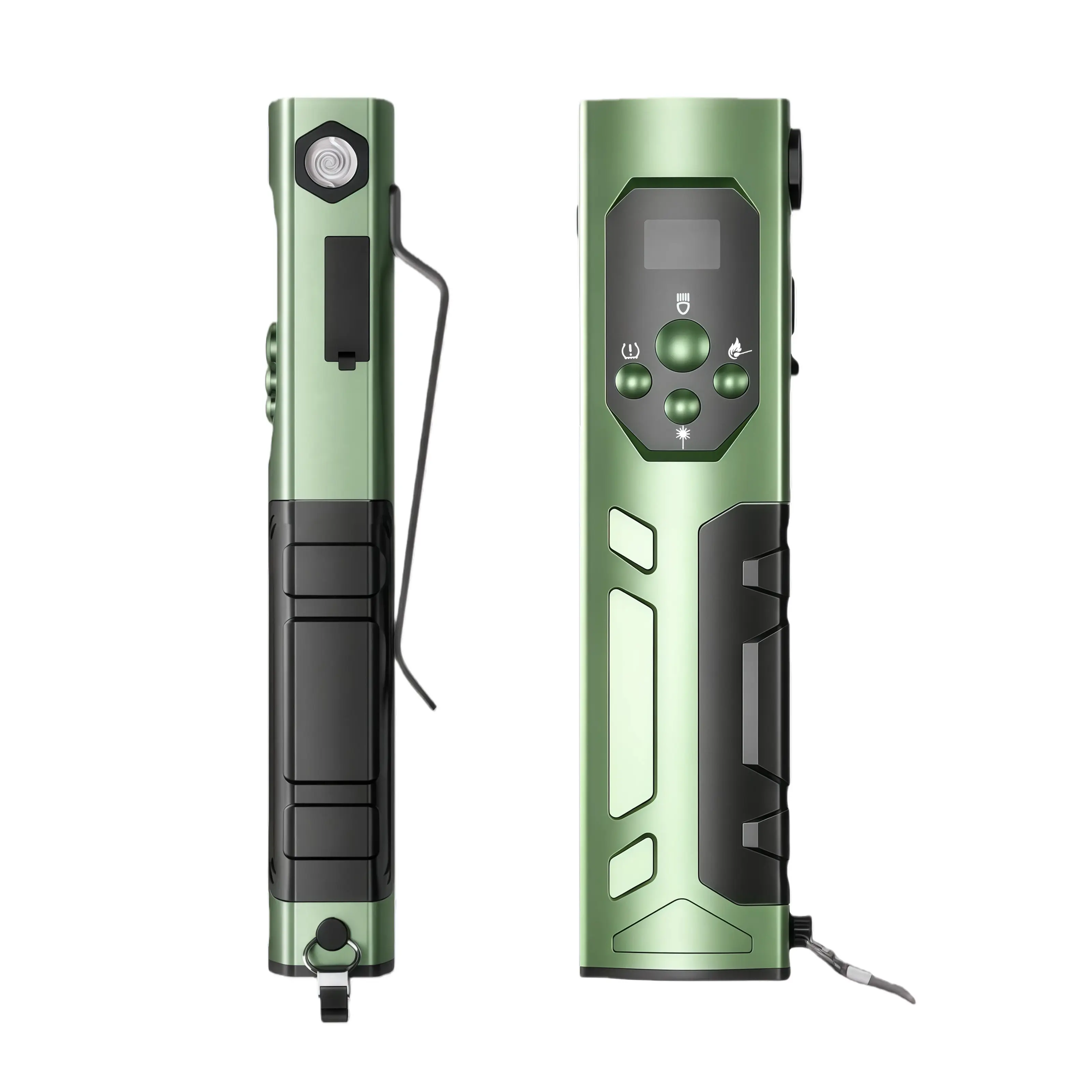 EDC Flat Flashlight Rechargeable Portable Pocket Flash Light with Digital Display White LED UV and Green Beam for Outdoor Emergency Working