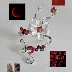 Handmade "Blood Moon" Arm Cuff with Dreamy Purple Flower Gold Swirls & Delicate Mini Blooms Adjustable Sizes S M L for Festivals & Boho Outfits