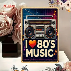 Vintage 80s Music Sign Metal Wall Art Funny Flat Hanging Decor for Home Restaurant Bar Cafe and Garage
